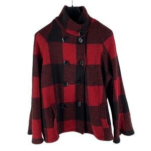 Tally-Ho Vintage Buffalo Plaid 100% Wool Pea‎ Coat Jacket Womens XL Old Money